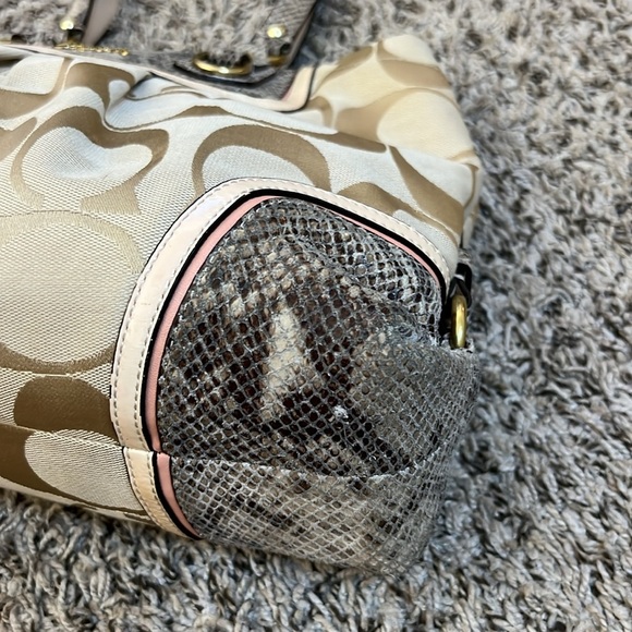 Coach Beige Signature Canvas And Python Embossed Leather Ashley Tote - Picture 6 of 16